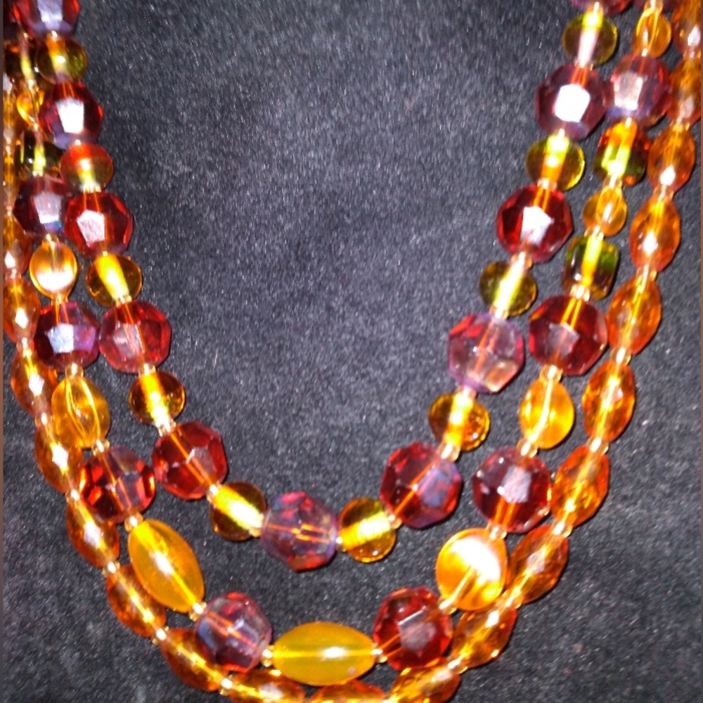 Vintage crystal three-strand necklace. Brown/Yellow/Orange  GORGEOUS!